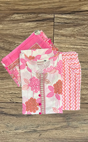 Off White/Pink Floral Kurti With Pant And Dupatta Set  .Pure Versatile Cotton. | Laces and Frills - Laces and Frills