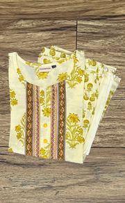 Yellow Floral Kurti With Pant And Dupatta Set  .Pure Versatile Cotton. | Laces and Frills - Laces and Frills