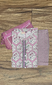Off White/English Pink Garden Kurti With Afgani Salwar And Dupatta Set.Pure Versatile Cotton. | Laces and Frills - Laces and Frills