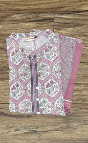 Off White/English Pink Garden Kurti With Afgani Salwar And Dupatta Set.Pure Versatile Cotton. | Laces and Frills - Laces and Frills