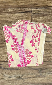 Off White/Pink Garden Kurti With Pant And Dupatta Set. Pure Versatile Cotton. | Laces and Frills - Laces and Frills