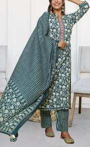 Indigo Blue Garden Kurti With Pant And Dupatta Set. Pure Versatile Cotton. | Laces and Frills - Laces and Frills