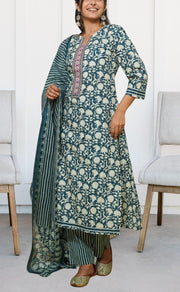 Indigo Blue Garden Kurti With Pant And Dupatta Set. Pure Versatile Cotton. | Laces and Frills - Laces and Frills