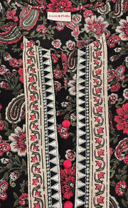Black/Red Flora Kurti With Pant And Dupatta Set. Pure Versatile Cotton. | Laces and Frills - Laces and Frills