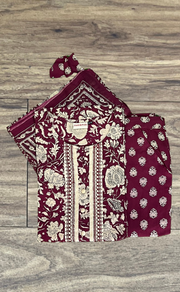 Maroon/Cream Floral Kurti With Pant And Dupatta Set. Pure Versatile Cotton. | Laces and Frills - Laces and Frills