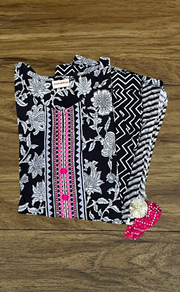 Black Garden Jaipur Cotton Kurti With Pant And Dupatta Set  .Pure Versatile Cotton. | Laces and Frills - Laces and Frills