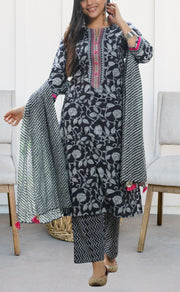 Black Garden Jaipur Cotton Kurti With Pant And Dupatta Set  .Pure Versatile Cotton. | Laces and Frills - Laces and Frills