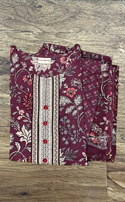 Beetroot Purple Floral Jaipur Cotton Kurti With Pant And Dupatta Set  .Pure Versatile Cotton. | Laces and Frills - Laces and Frills