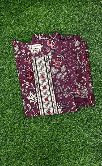 Beetroot Colour Garden Jaipur Cotton Kurti With Pant And Chanderi Dupatta Set  .Pure Versatile Cotton. | Laces and Frills - Laces and Frills