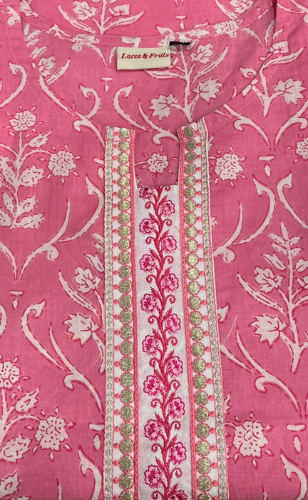 Pink Garden Jaipur Cotton Kurti With Pathani Pant And Mul Mul Dupatta Set  .Pure Versatile Cotton. | Laces and Frills - Laces and Frills