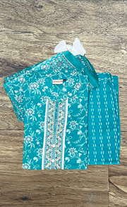 Turquoise Blue Garden Jaipur Cotton Kurti With Pathani Pant And Cotton Dupatta Set  .Pure Versatile Cotton. | Laces and Frills - Laces and Frills