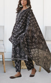 Black Jaipur Cotton Kurti With Pant And Dupatta Set  .Pure Versatile Cotton. | Laces and Frills - Laces and Frills