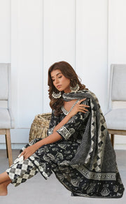 Black Jaipur Cotton Kurti With Pant And Dupatta Set  .Pure Versatile Cotton. | Laces and Frills - Laces and Frills