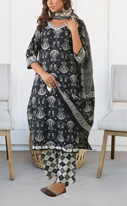 Black Jaipur Cotton Kurti With Pant And Dupatta Set  .Pure Versatile Cotton. | Laces and Frills - Laces and Frills