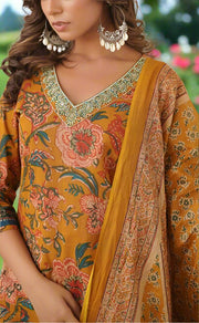 Mustard Jaipur Cotton Kurti With Pant And Dupatta Set  .Pure Versatile Cotton. | Laces and Frills - Laces and Frills