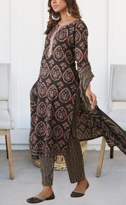 Black/Pink Jaipur Cotton Kurti With Pant And Dupatta Set  .Pure Versatile Cotton. | Laces and Frills - Laces and Frills