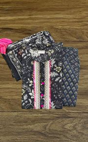 Grey Jaipur Cotton Kurti With Pant And Dupatta Set  .Pure Versatile Cotton. | Laces and Frills - Laces and Frills