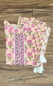 Peach/Pink Jaipur Cotton Kurti With Pant And Dupatta Set  .Pure Versatile Cotton. | Laces and Frills - Laces and Frills