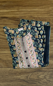 Black/Mustard Garden Jaipur Cotton Kurti With Pant And Dupatta Set  .Pure Versatile Cotton. | Laces and Frills - Laces and Frills