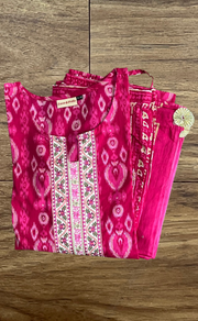 Hot Pink Abstract Jaipur Cotton Kurti With Pant And Dupatta Set  .Pure Versatile Cotton. | Laces and Frills - Laces and Frills