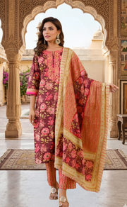 Maroon Embroidery Kurti With Pant And Dupatta Set .Pure Versatile Cotton. | Laces and Frills - Laces and Frills