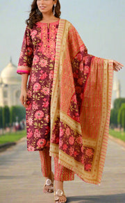 Wine Purple/Pink Embroidery Kurti With Pant And Dupatta Set .Pure Versatile Cotton. | Laces and Frills - Laces and Frills