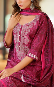 Beetroot Pink Floral Jaipur Cotton Kurti With Pant And Cotton Dupatta Set  .Pure Versatile Cotton. | Laces and Frills - Laces and Frills