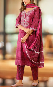 Beetroot Pink Floral Jaipur Cotton Kurti With Pant And Cotton Dupatta Set  .Pure Versatile Cotton. | Laces and Frills - Laces and Frills