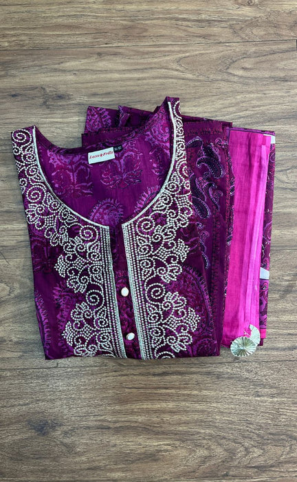 Beetroot Pink Floral Jaipur Cotton Kurti With Pant And Cotton Dupatta Set  .Pure Versatile Cotton. | Laces and Frills - Laces and Frills