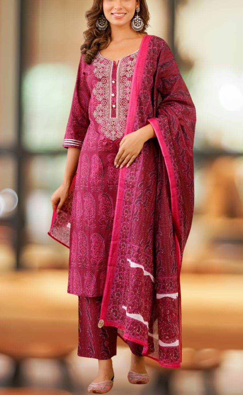 Jaipur cotton Pink  Kuruthi 3pcs set main image 1