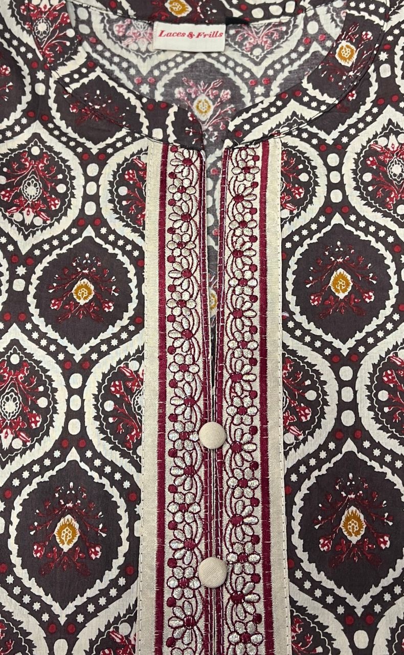 Brown/Cream Garden Jaipur Cotton Kurti With Pathani Pant And Cotton Dupatta Set  .Pure Versatile Cotton. | Laces and Frills - Laces and Frills
