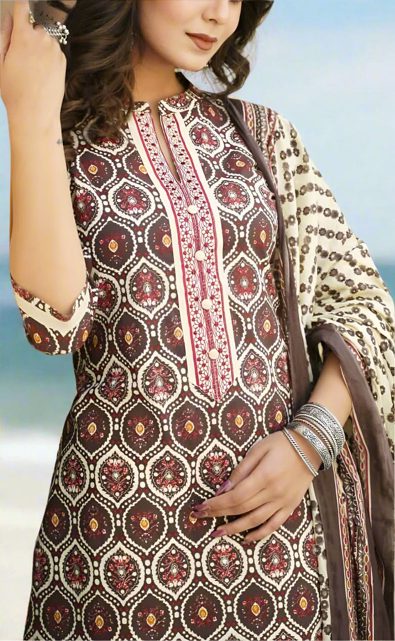 Brown/Cream Garden Jaipur Cotton Kurti With Pathani Pant And Cotton Dupatta Set  .Pure Versatile Cotton. | Laces and Frills - Laces and Frills