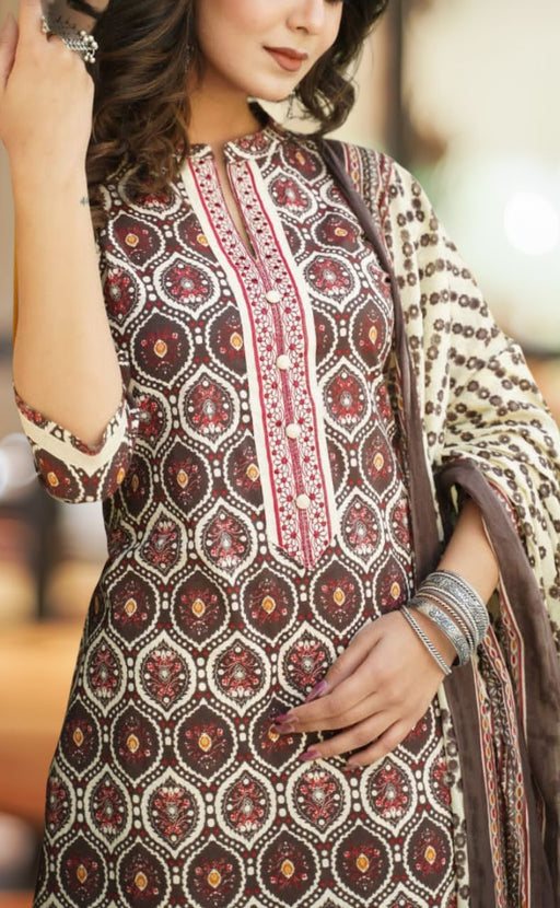 Brown/Cream Garden Jaipur Cotton Kurti With Pathani Pant And Cotton Dupatta Set  .Pure Versatile Cotton. | Laces and Frills - Laces and Frills