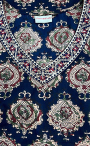 Navy Blue Ajrakh Print Jaipur Cotton Kurti With Pant And Dupatta Set  .Pure Versatile Cotton. | Laces and Frills - Laces and Frills