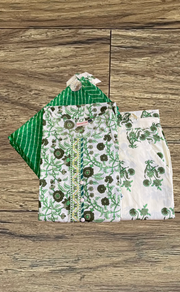 White/Green Garden Jaipur Cotton Kurti With Pant And Dupatta Set  .Pure Versatile Cotton. | Laces and Frills - Laces and Frills