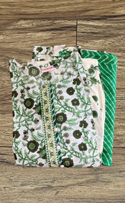 White/Green Garden Jaipur Cotton Kurti With Pant And Dupatta Set  .Pure Versatile Cotton. | Laces and Frills - Laces and Frills