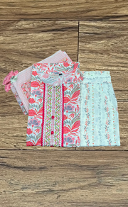 Off White/Peach Garden Jaipur Cotton Kurti With Pant And Dupatta Set  .Pure Versatile Cotton. | Laces and Frills - Laces and Frills