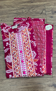Rani Pink Flora Jaipur Cotton Kurti With Pant And Dupatta Set  .Pure Versatile Cotton. | Laces and Frills - Laces and Frills