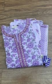 Lavender Garden Jaipur Cotton Kurti With Pant And Dupatta Set  .Pure Versatile Cotton. | Laces and Frills - Laces and Frills