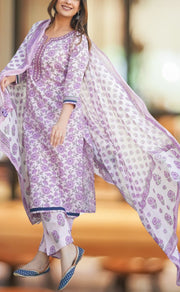 Lavender Garden Jaipur Cotton Kurti With Pant And Dupatta Set  .Pure Versatile Cotton. | Laces and Frills - Laces and Frills
