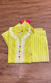 Yellow Garden Jaipur Cotton Kurti With Pant And Dupatta Set  .Pure Versatile Cotton. | Laces and Frills - Laces and Frills