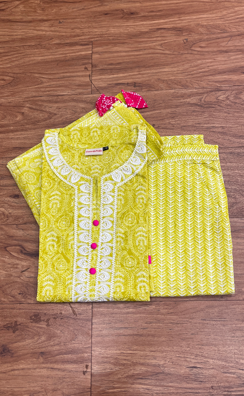 Yellow Garden Jaipur Cotton Kurti With Pant And Dupatta Set  .Pure Versatile Cotton. | Laces and Frills - Laces and Frills