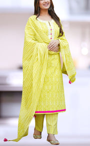 Yellow Garden Jaipur Cotton Kurti With Pant And Dupatta Set  .Pure Versatile Cotton. | Laces and Frills - Laces and Frills