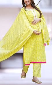 Yellow Garden Jaipur Cotton Kurti With Pant And Dupatta Set  .Pure Versatile Cotton. | Laces and Frills - Laces and Frills
