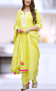 Yellow Garden Jaipur Cotton Kurti With Pant And Dupatta Set  .Pure Versatile Cotton. | Laces and Frills - Laces and Frills