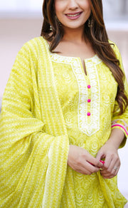 Yellow Garden Jaipur Cotton Kurti With Pant And Dupatta Set  .Pure Versatile Cotton. | Laces and Frills - Laces and Frills