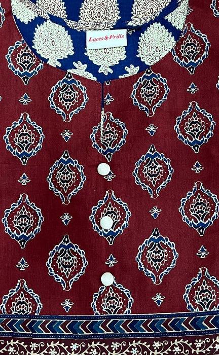 Navy Blue/Maroon Jaipur Cotton Kurti With Pant And Dupatta Set  .Pure Versatile Cotton. | Laces and Frills - Laces and Frills