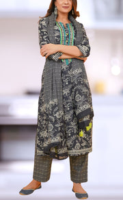 Black Floral Jaipur Cotton Kurti With Pant And Dupatta Set  .Pure Versatile Cotton. | Laces and Frills - Laces and Frills