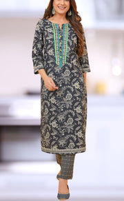 Black Floral Jaipur Cotton Kurti With Pant And Dupatta Set  .Pure Versatile Cotton. | Laces and Frills - Laces and Frills