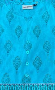 Sea Green Floral Motif Jaipur Cotton Kurti With Pant And Dupatta Set  .Pure Versatile Cotton. | Laces and Frills - Laces and Frills